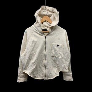 Havva Zip Up Hoodie Women's S Ivory White Star Print Cotton Distressed Hem